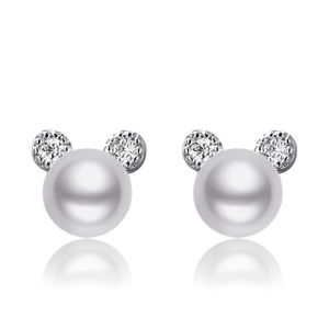 925 silver Pearl Tiny Stud Earrings Romantic Minnie Mouse Women Crystal Zircon